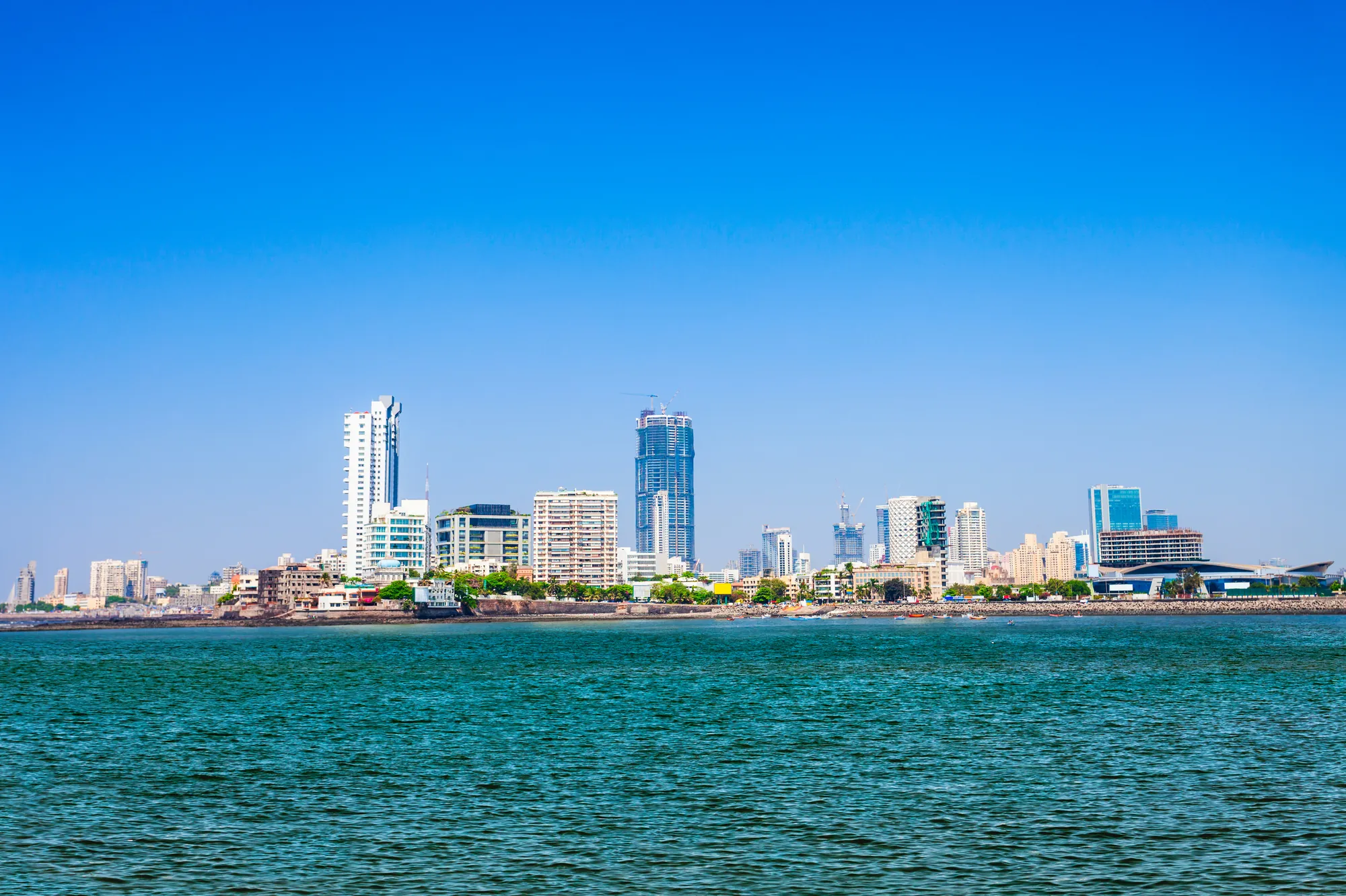 The Mumbai skyline seen across the Arabian Sea on a clear day